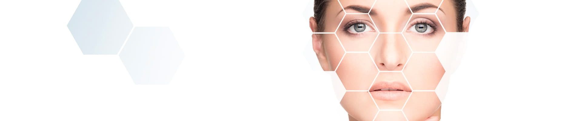 woman with hexagons over face