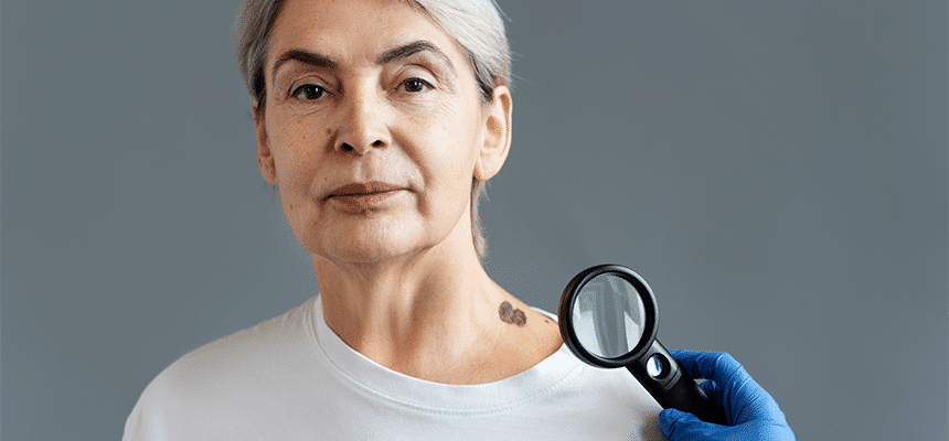 CellDerma Woman Model Mole Check Magnifying Glass Content Image