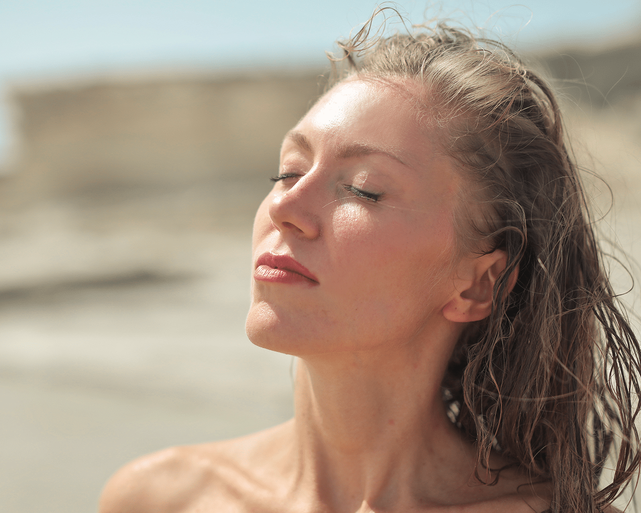 CellDerma Sun on Woman Face Model Close Up Content Image