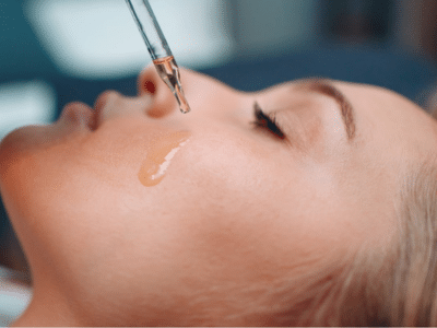 CellDerma Product Droplets on Face Close Up Content Image